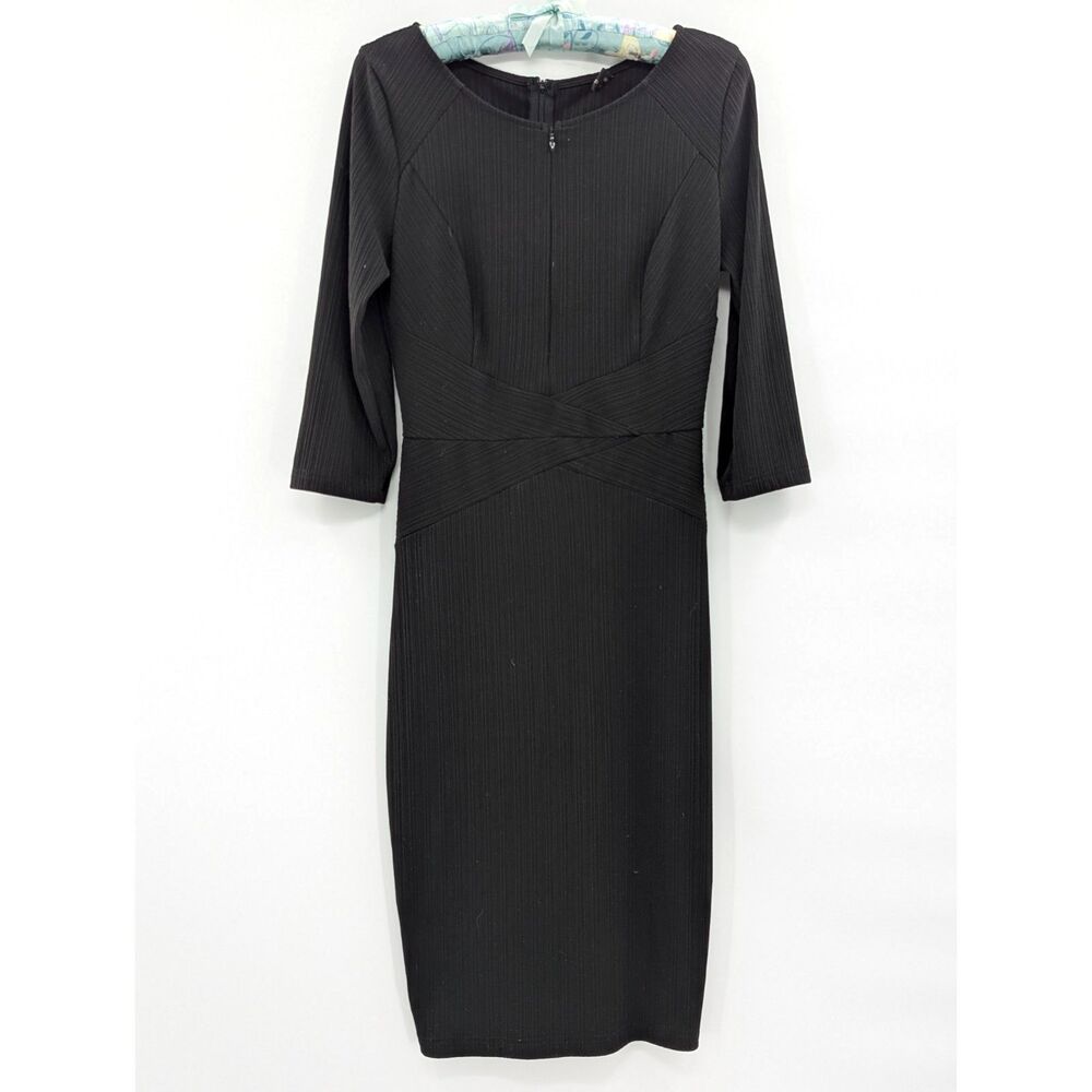 Classic Black Long Sleeve Sexy Gothic Round Neck Bodycon Midi Dress LBD Size Med